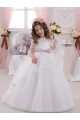 Sleeveless Bateau Neck Tulle & Lace Ivory Ball Gowns Chapel Train Flower Girl Dress Leicester
