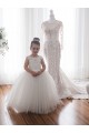 Sleeveless Bateau Neck Tulle & Lace Ivory Ball Gown Chapel Train Flower Girl Dress Leicester