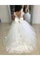 Sleeveless Bateau Neck Tulle & Lace Ivory Ball Gown Chapel Train Flower Girl Dress Leicester