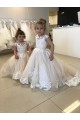 Sleeveless Bateau Neck Tulle & Lace Ivory Chapel Train Little Flower Girl Dress Leicester