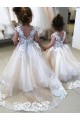 Sleeveless Bateau Neck Tulle & Lace Ivory Chapel Train Little Flower Girl Dress Leicester