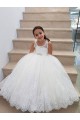 Sleeveless High Neck Tulle & Lace Ivory Long Flower Girl Dress for Wedding Leicester