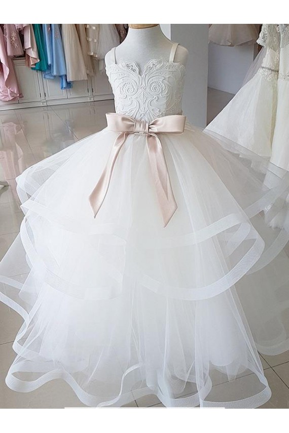 Sleeveless High Neck Tulle & Lace Ivory Long Flower Girl Wedding Dress Leicester
