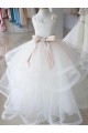 Sleeveless High Neck Tulle & Lace Ivory Long Flower Girl Wedding Dress Leicester