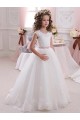 Cap Sleeves High Neck Tulle & Lace Ivory Long Flower Girl Dress Leicester