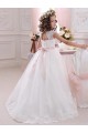 Cap Sleeves High Neck Tulle & Lace Ivory Long Flower Girl Dress Leicester