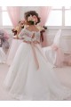 Short Sleeves High Neck Tulle & Lace Ivory Long Flower Girl Dresses Leicester