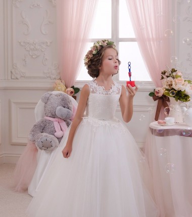 Sleeveless High Neck Tulle & Lace Ivory Long Little Flower Girl Dresses Leicester