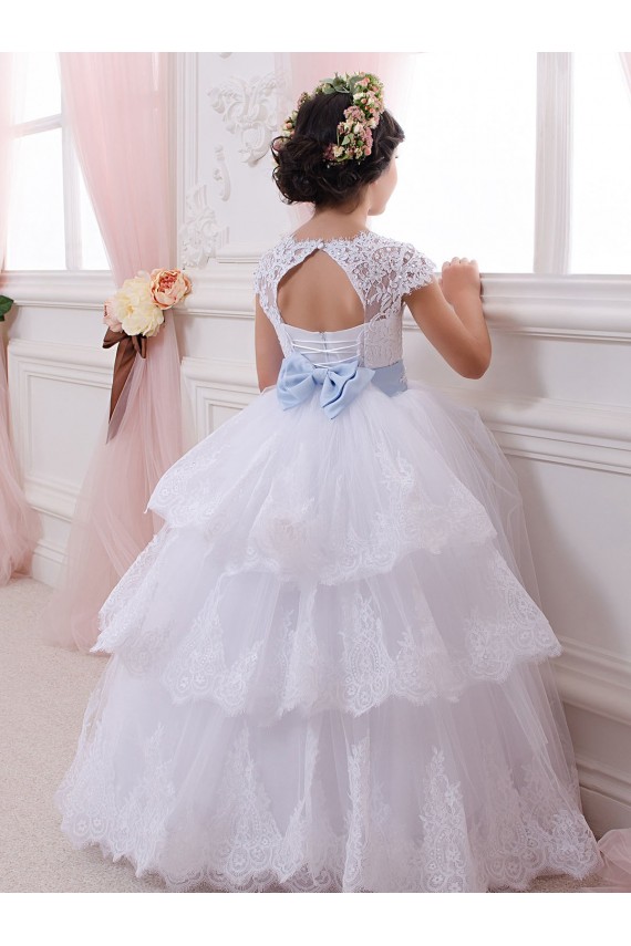 Cap Sleeves Sweetheart Tulle & Lace Ivory Chapel Train Flower Girl Dresses Leicester