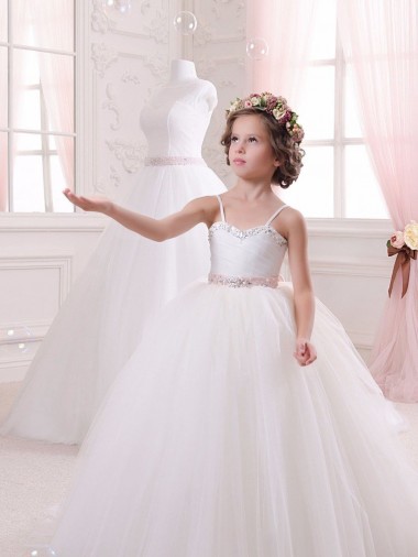 Sleeveless Sweetheart Tulle Ivory Chapel Train Flower Girl Dress Leicester
