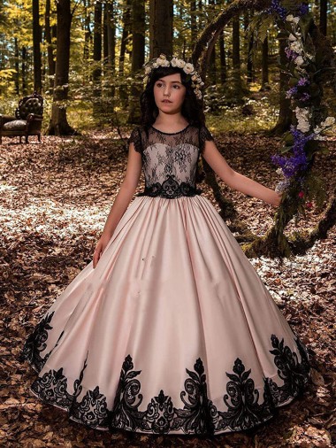 Sleeveless Sweetheart Satin & Lace Ivory Long Flower Girl Dress for Wedding Leicester