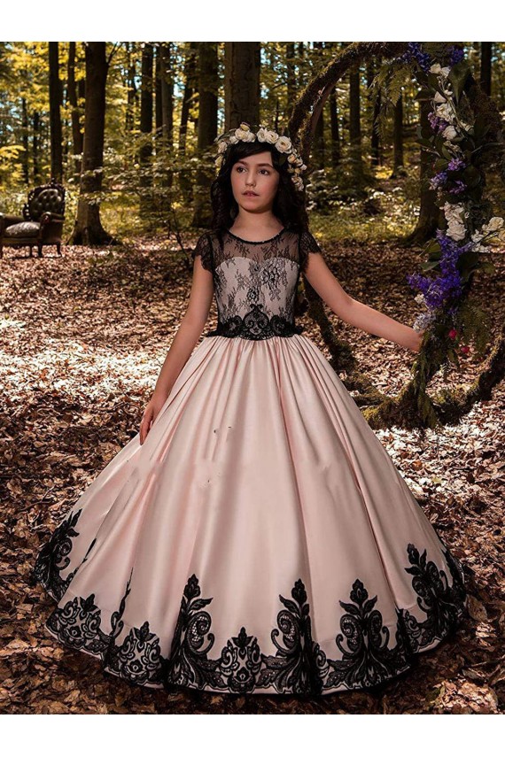 Sleeveless Sweetheart Satin & Lace Ivory Long Flower Girl Dress for Wedding Leicester