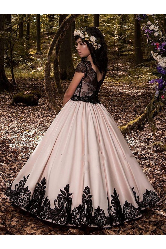 Sleeveless Sweetheart Satin & Lace Ivory Long Flower Girl Dress for Wedding Leicester