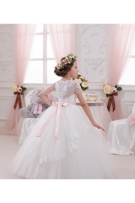 Sleeveless Sweetheart Tulle & Lace Ivory Long Flower Girl Dress Leicester