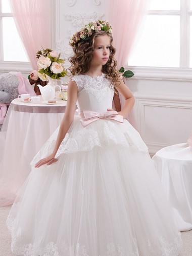 Sleeveless Sweetheart Tulle & Lace Ivory Chapel Train Flower Girl Dress for Wedding Leicester