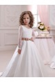 Long Sleeves V-Neck Satin & Lace Ivory Chapel Train Flower Girl Dress Leicester