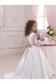 Long Sleeves V-Neck Satin & Lace Ivory Chapel Train Flower Girl Dress Leicester