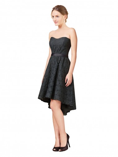 Sleeveless Sweetheart Lace Slate Grey Knee Length High Low Bridesmaid Dress Leicester