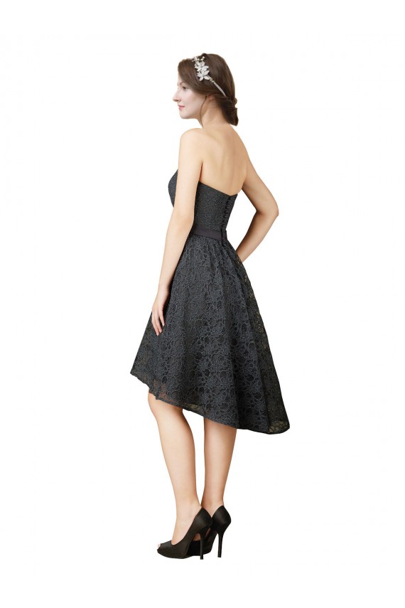Sleeveless Sweetheart Lace Slate Grey Knee Length High Low Bridesmaid Dress Leicester