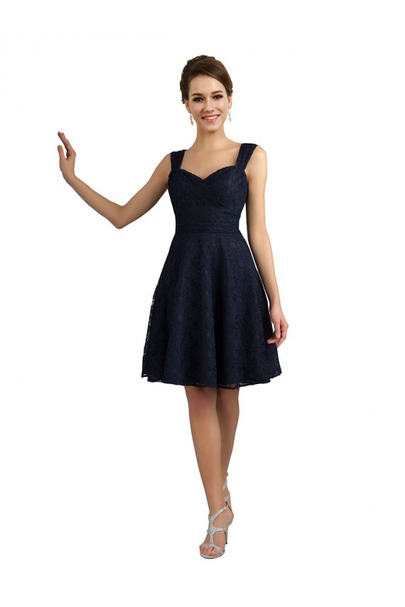 Sleeveless Sweetheart Lace Dark Navy Knee Length Bridesmaid Dresses Leicester