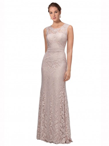 Sleeveless Scoop Neck Lace Long Prom Dress / Bridesmaid Dress Leicester