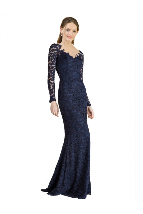 Long Sleeves Sweetheart Lace Dark Navy Long Prom Dress / Bridesmaid Dress Leicester