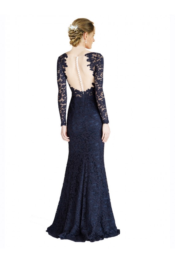 Long Sleeves Sweetheart Lace Dark Navy Long Prom Dress / Bridesmaid Dress Leicester