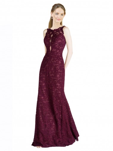 Sleeveless High Neck Lace Burgundy Gold Long Prom Dress / Bridesmaid Dress Leicester