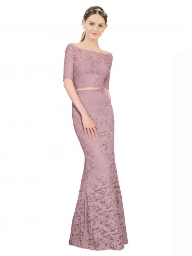 Short Sleeves Off the Shoulder Lace Long Prom Dress / Bridesmaid Dress Leicester