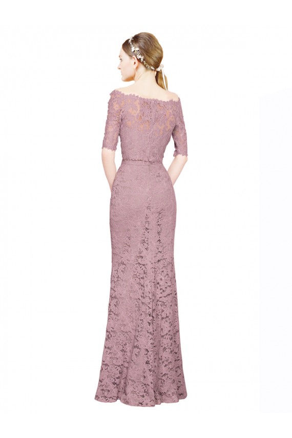 Short Sleeves Off the Shoulder Lace Long Prom Dress / Bridesmaid Dress Leicester