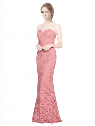 Sleeveless Strapless Lace Salmon Long Formal Dress / Bridesmaid Dress Leicester
