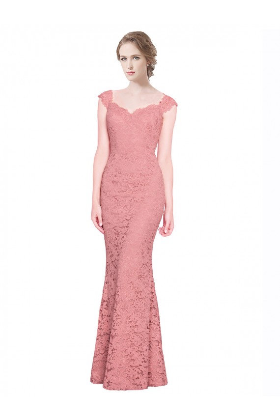Sleeveless Strapless Lace Salmon Long Prom Dress / Bridesmaid Dress Leicester