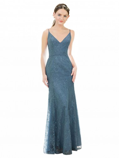 Sleeveless V-Neck Lace Sheath Long Bridesmaid Dress Leicester