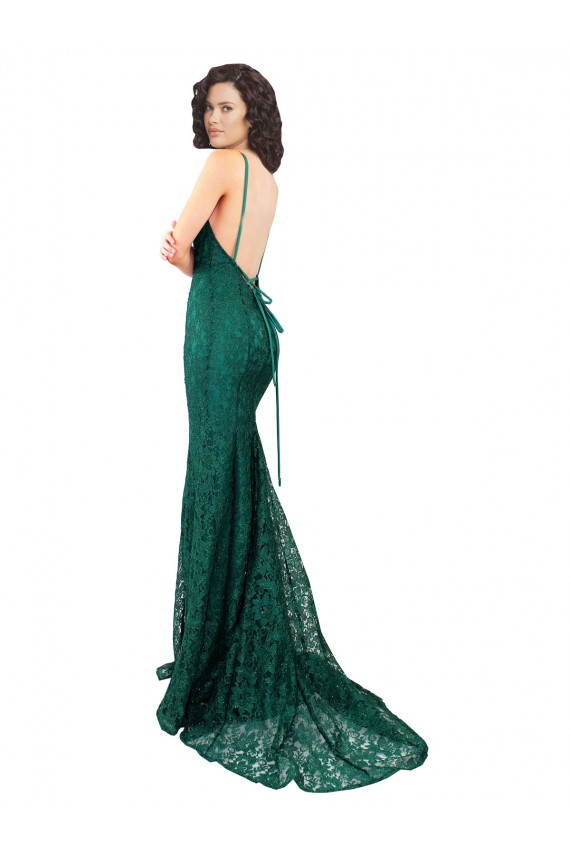 Sleeveless V-Neck Lace Dark Green Long Black Tie Evening Gown / Prom Dress / Bridesmaid Dress Leicester