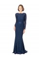 Long Sleeves Jewel Neck Lace Dark Navy Sweep Train Bridesmaid Dress Leicester