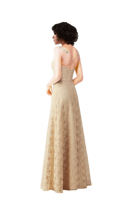 Sleeveless Sweetheart Lace Champagne Long Bridesmaid Dress Leicester