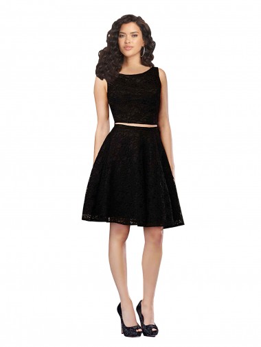 Sleeveless Jewel Neck Lace Black Knee Length Bridesmaid Dress Leicester