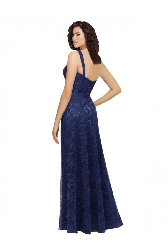 Sleeveless V-Neck Lace Dark Navy A-Line Long Bridesmaid Dress Leicester