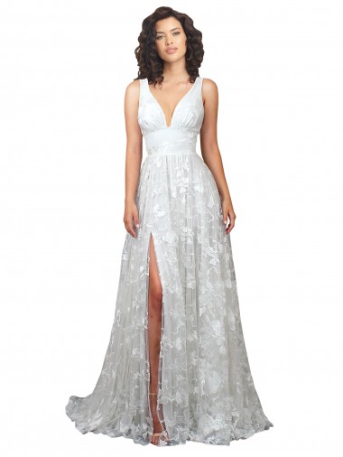 Sleeveless V-Neck Lace Off White Chapel Train Wedding Dress Leicester