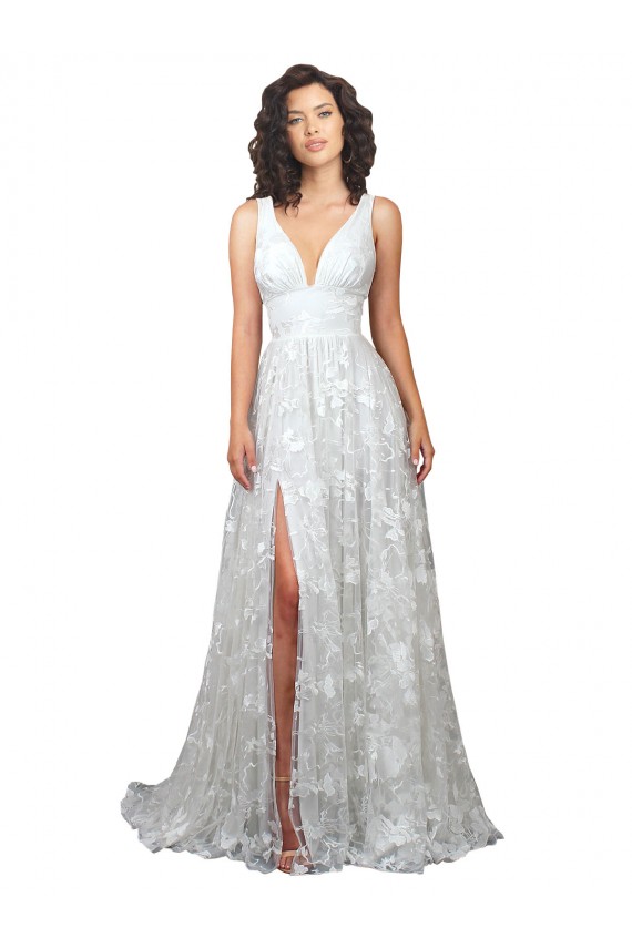 Sleeveless V-Neck Lace Off White Chapel Train Wedding Dress Leicester