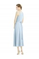 Sleeveless V-Neck Satin Light Sky Blue Tea Length Bridesmaid Dress Leicester