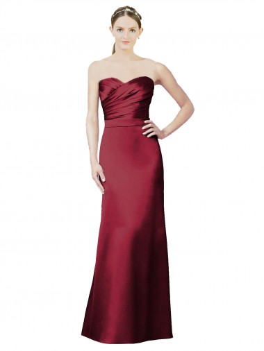 Sleeveless Strapless Satin Burgundy Long Bridesmaid Dress / Evening Dress Leicester
