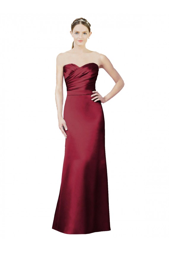 Sleeveless Strapless Satin Burgundy Long Bridesmaid Dress / Evening Dress Leicester