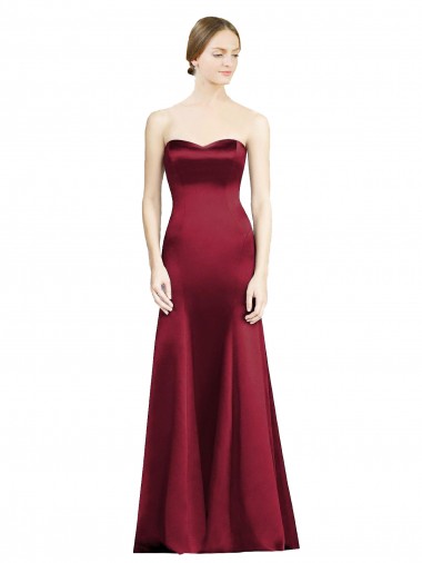 Sleeveless Sweetheart Satin Burgundy Long Bridesmaid Dress Leicester