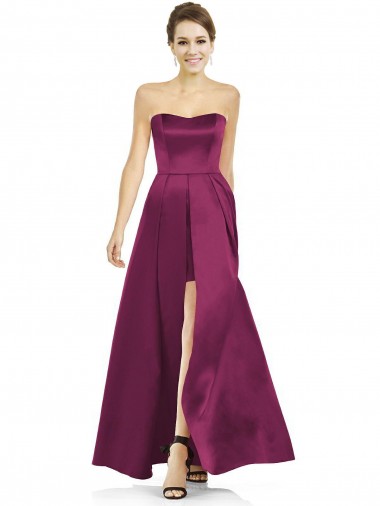 Sleeveless Strapless Satin Merlot Long Bridesmaid Dress Leicester