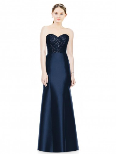 Sleeveless Strapless Satin Dark Navy Long Evening Dress / Bridesmaid Dress Leicester