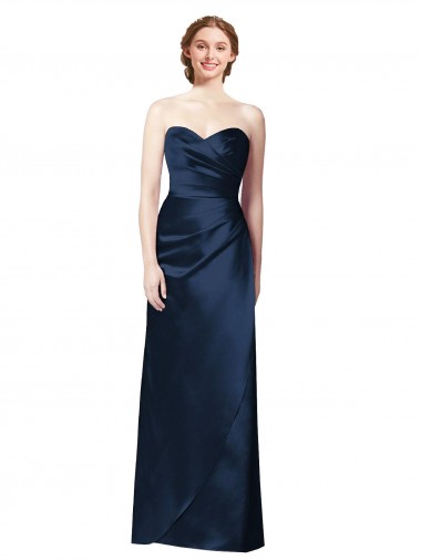 Sleeveless Strapless Satin Dark Navy Long Bridesmaid Dress Leicester