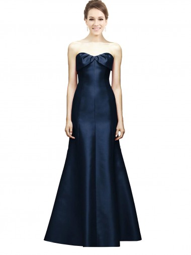 Sleeveless Strapless Satin Dark Navy Mermaid Long Bridesmaid Dress Leicester