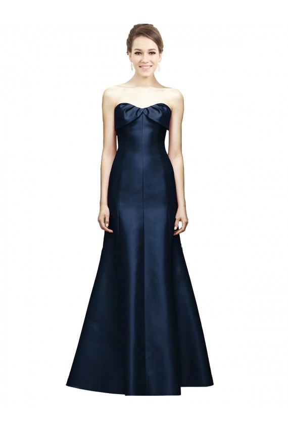Sleeveless Strapless Satin Dark Navy Mermaid Long Bridesmaid Dress Leicester