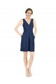 Sleeveless V-Neck Satin Dark Navy Knee Length Evening Gown / Bridesmaid Dress Leicester
